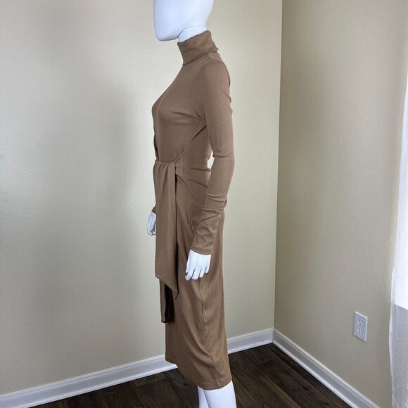 Ralph Lauren Womens Size M Camel Tie Front Turtleneck Sweater Bodycon Midi Dress - Picture 10 of 16